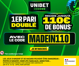 Unibet - 110 euros 1er pari double avec le code MADEIN110